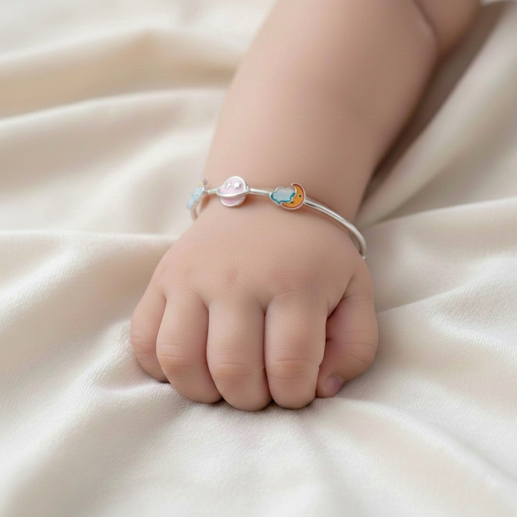 Little Planets Charm Bangles – Pure 925 Silver (Set of 2)