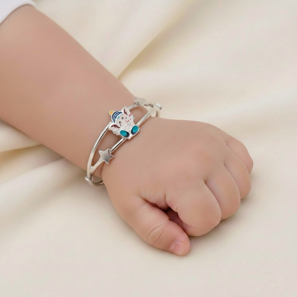 Pure Silver Kids Bangles with Ganesha Charm