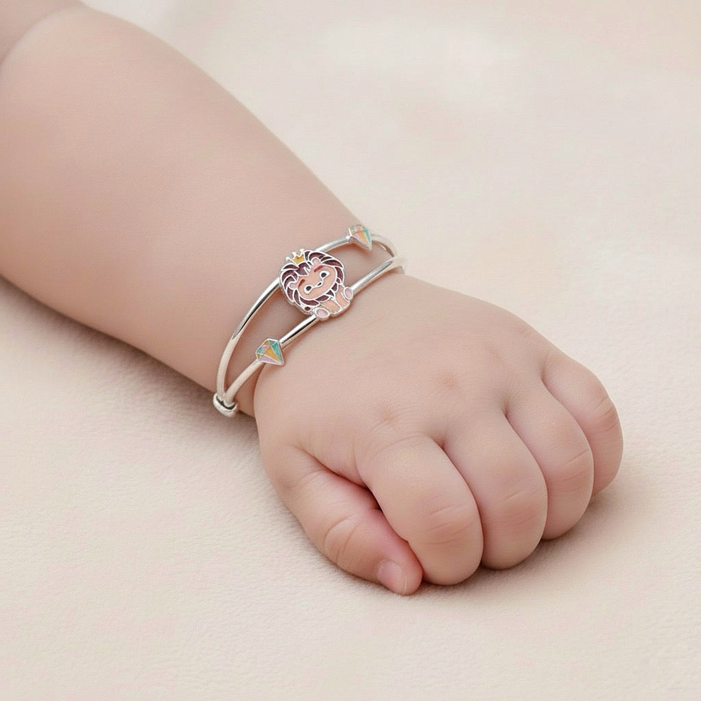 Little King Lion Bangles – 925 Silver with Hanging Charms