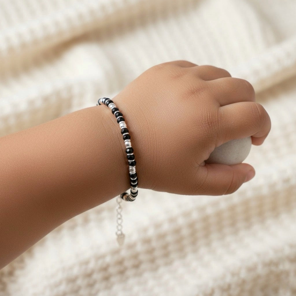 SilverBead Nazariya – 925 Silver Balls & Black Beads Protection Band