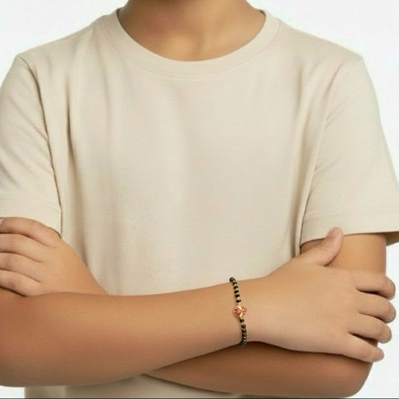 SpiderGuard Nazariya – Silver Spiderman Charm Black Beads Bracelet for Kids