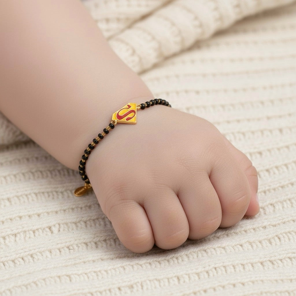 SuperShield Nazariya – 925 Silver Superman Charm with Black Beads