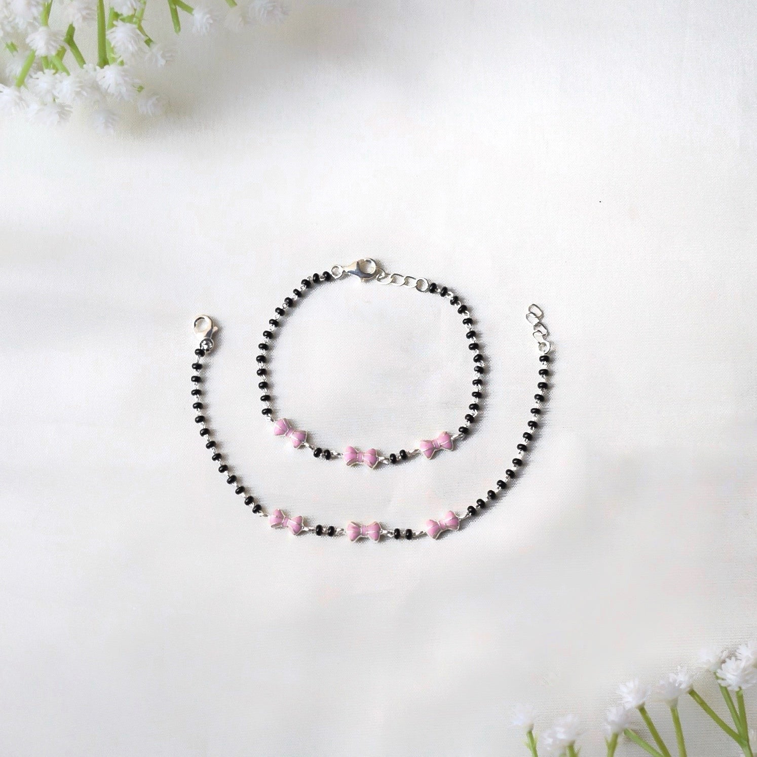 TiedTales Ribbon Anklet Pair – 925 Silver Nazariya for Kids