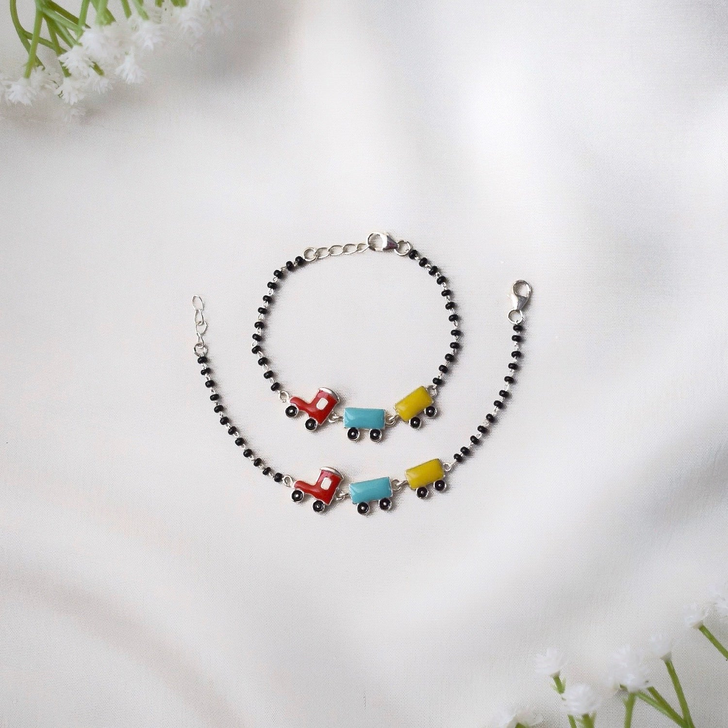 Toy Train Black Bead Nazariya – 925 Silver with Black Beads